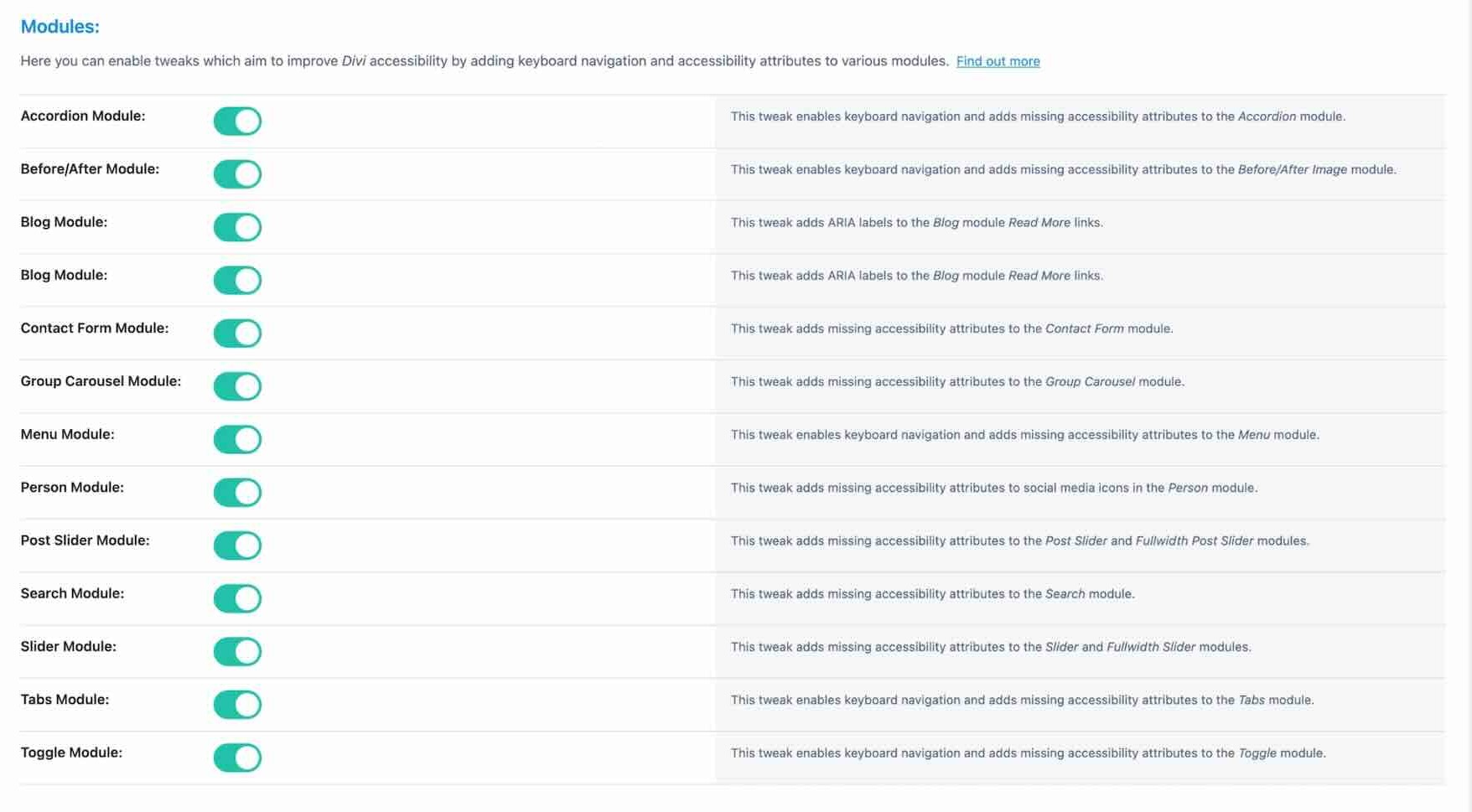Module settings in Accessibility Tweaks