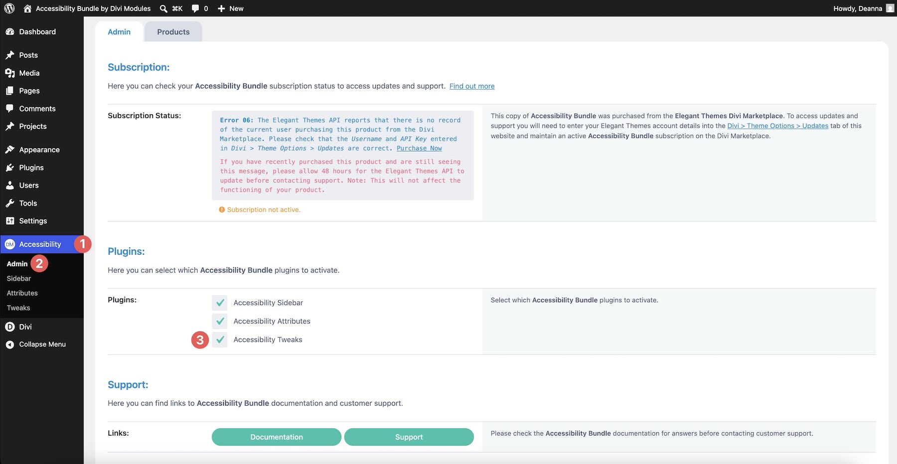 Activating Accessibility Tweaks for the page example