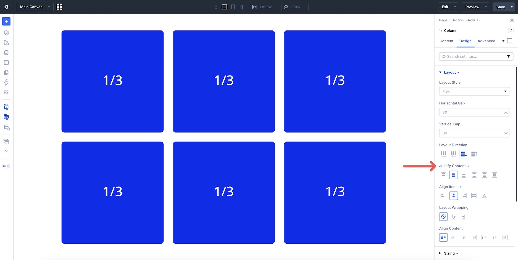 justify content in Divi 5