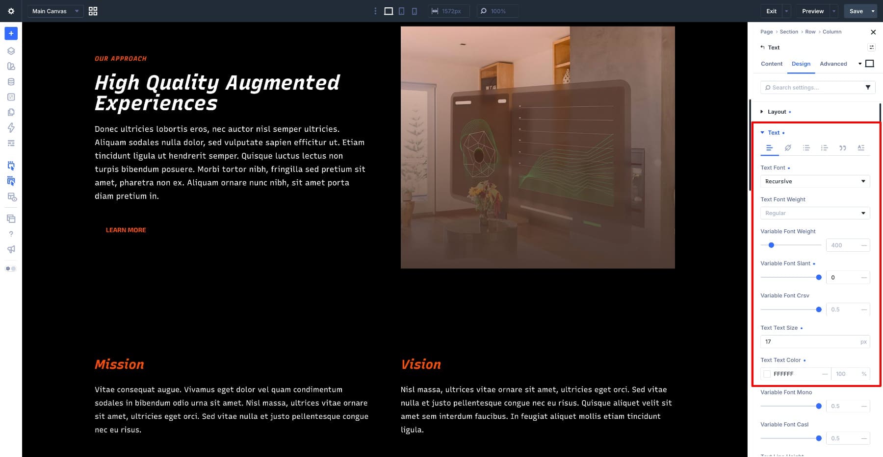 Recursive upright body text in Divi 5