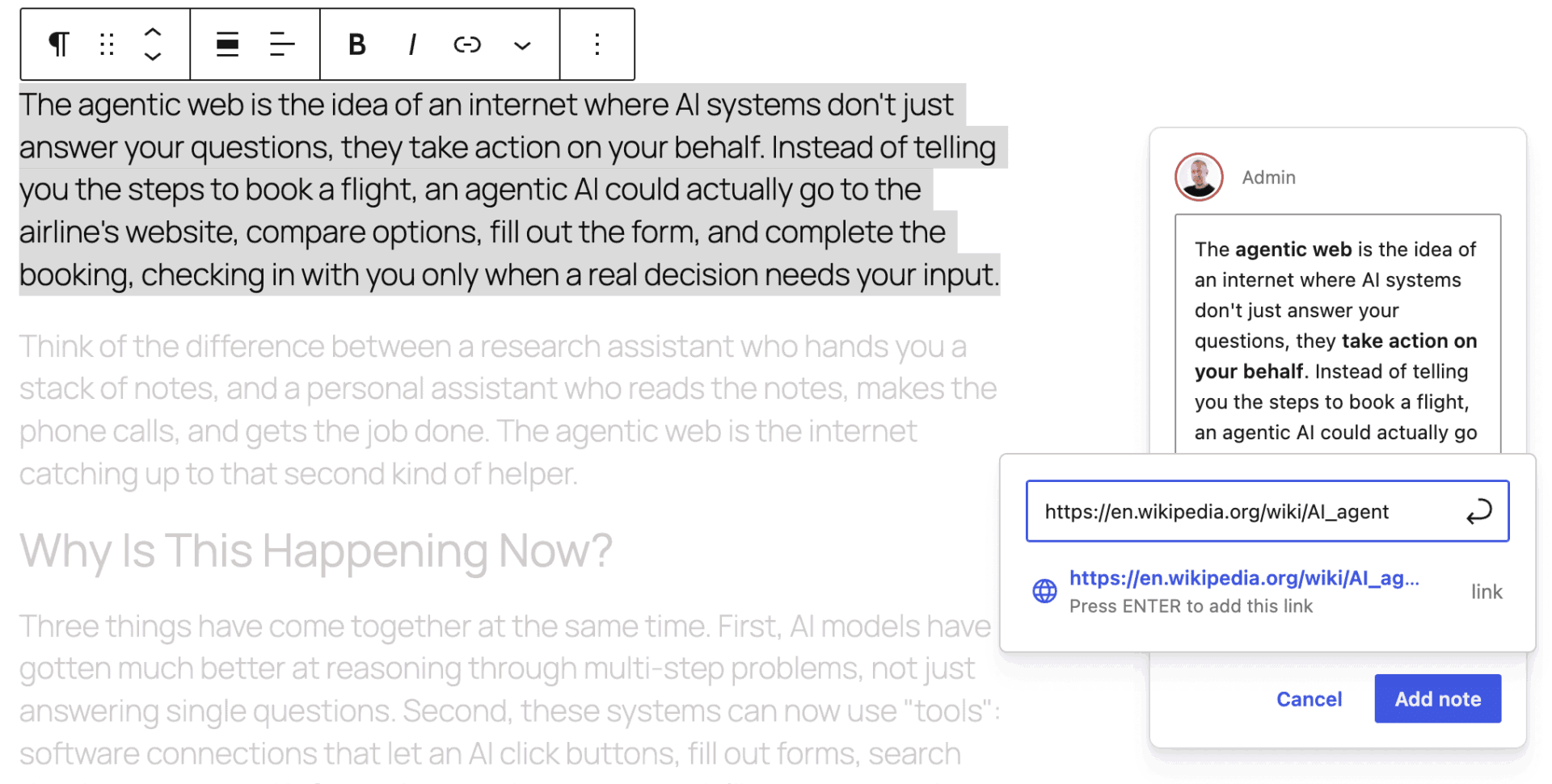 Notes formatting options in WordPress 7.1