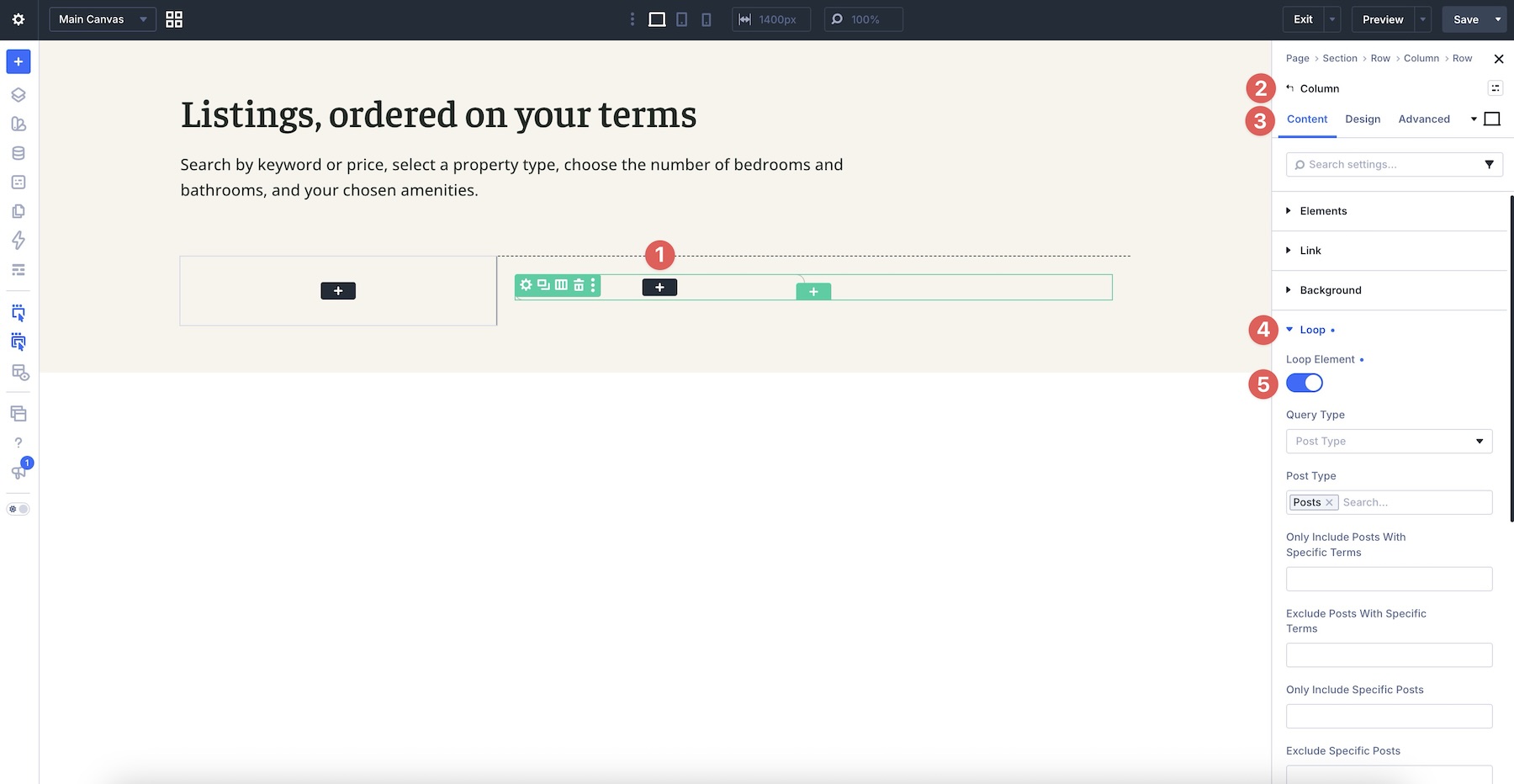 enable looping in Divi 5