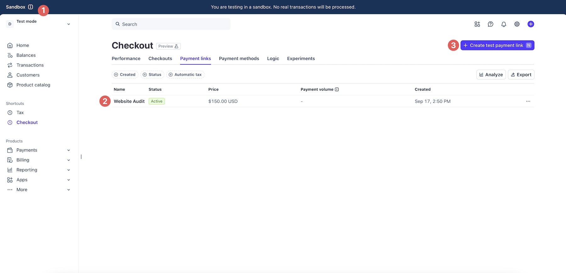 Stripe sandbox environment
