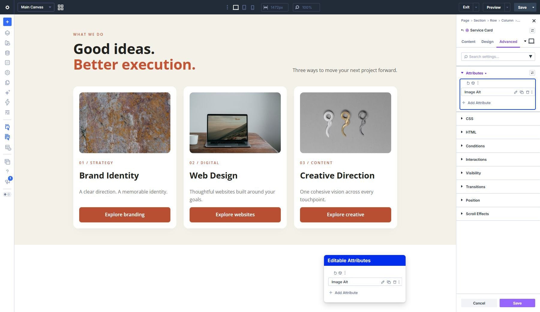 The source Image module's Attributes collection enabled for instance editing