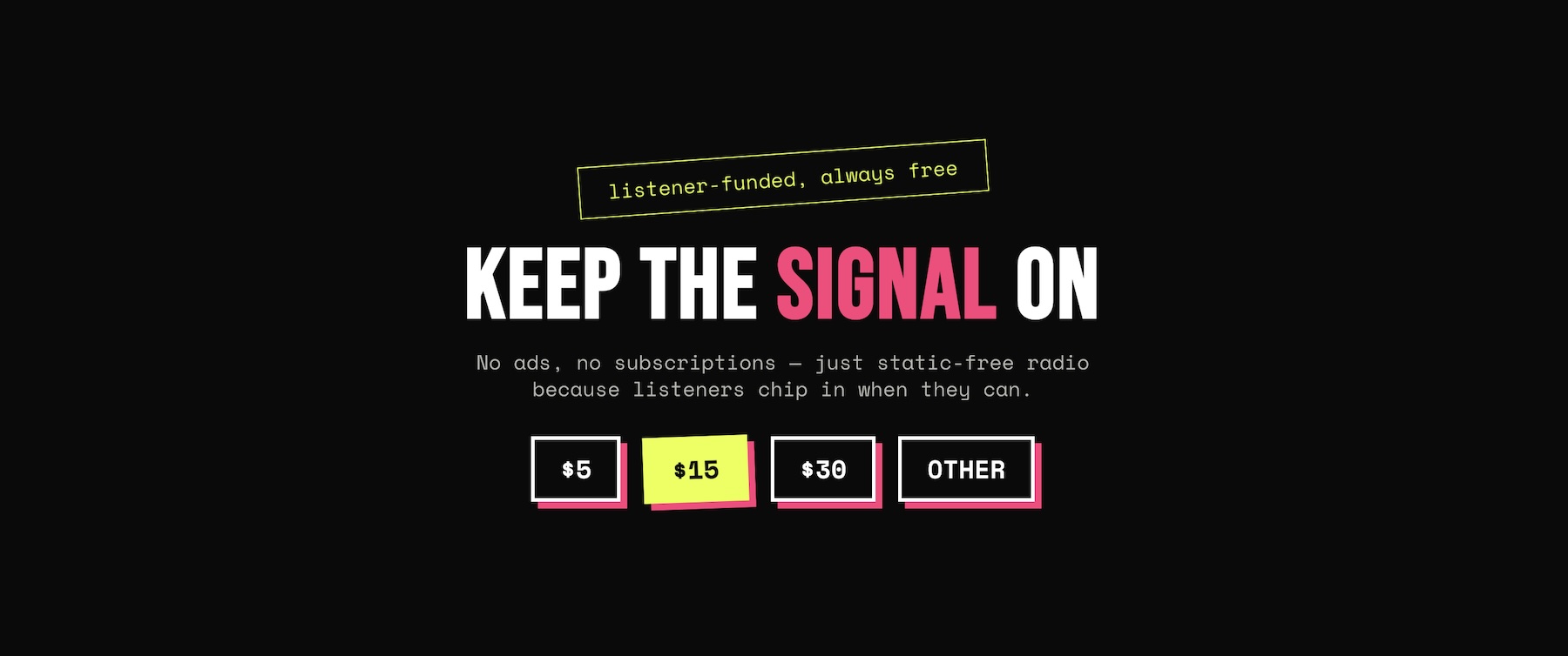 Radio station donation layout with Payment Buttons